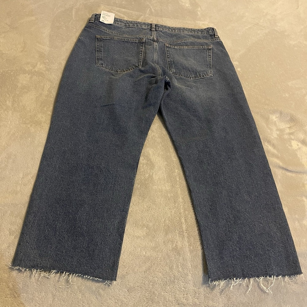 MNG Mango Havana Jeans Women 46 Blue Straight High Waist Cropped‎ Button Fly - Picture 2 of 16